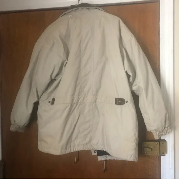 P.A. Originals Women's Sz S Barn Jacket Taupe w/Brown Faux Leather Trim Zip Up - Picture 2 of 15